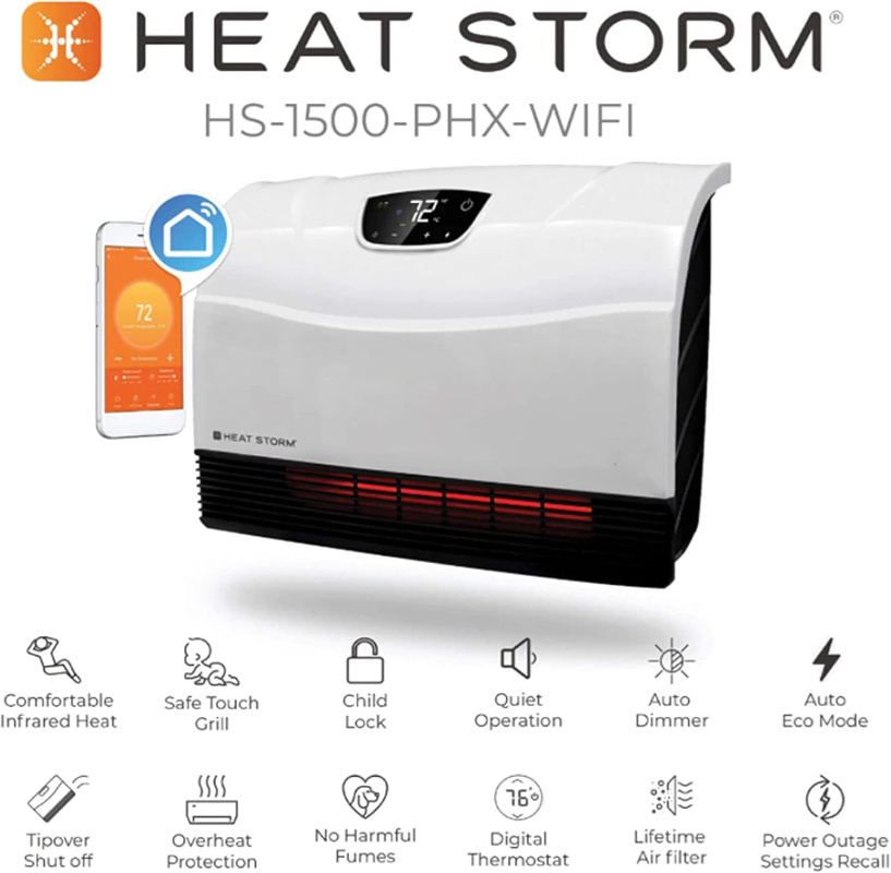 Heat Storm Phoenix Infrared Heater - Compact, Wall-Mountable Comfort with Smart Design