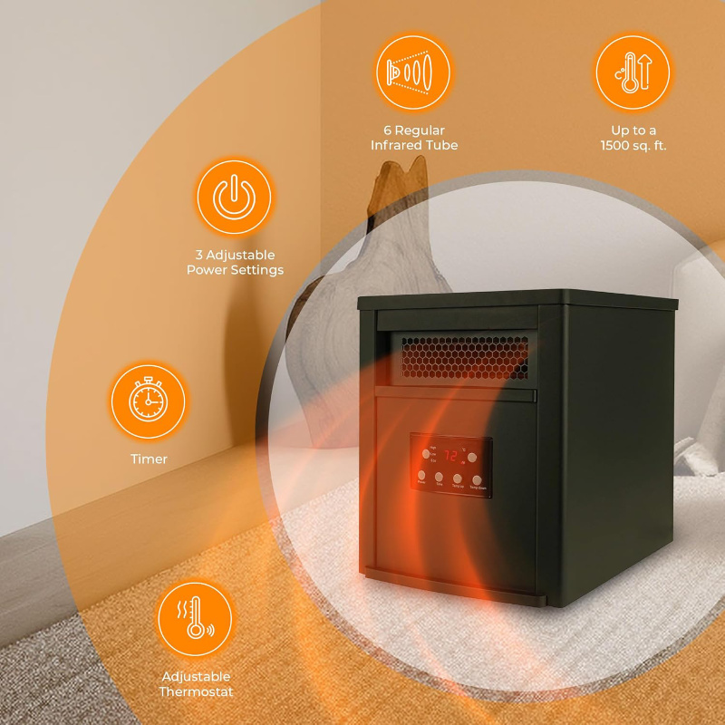 LifeSmart 6 Element Quartz Infrared Heater with Remote - Large Room Heating with Classic Design